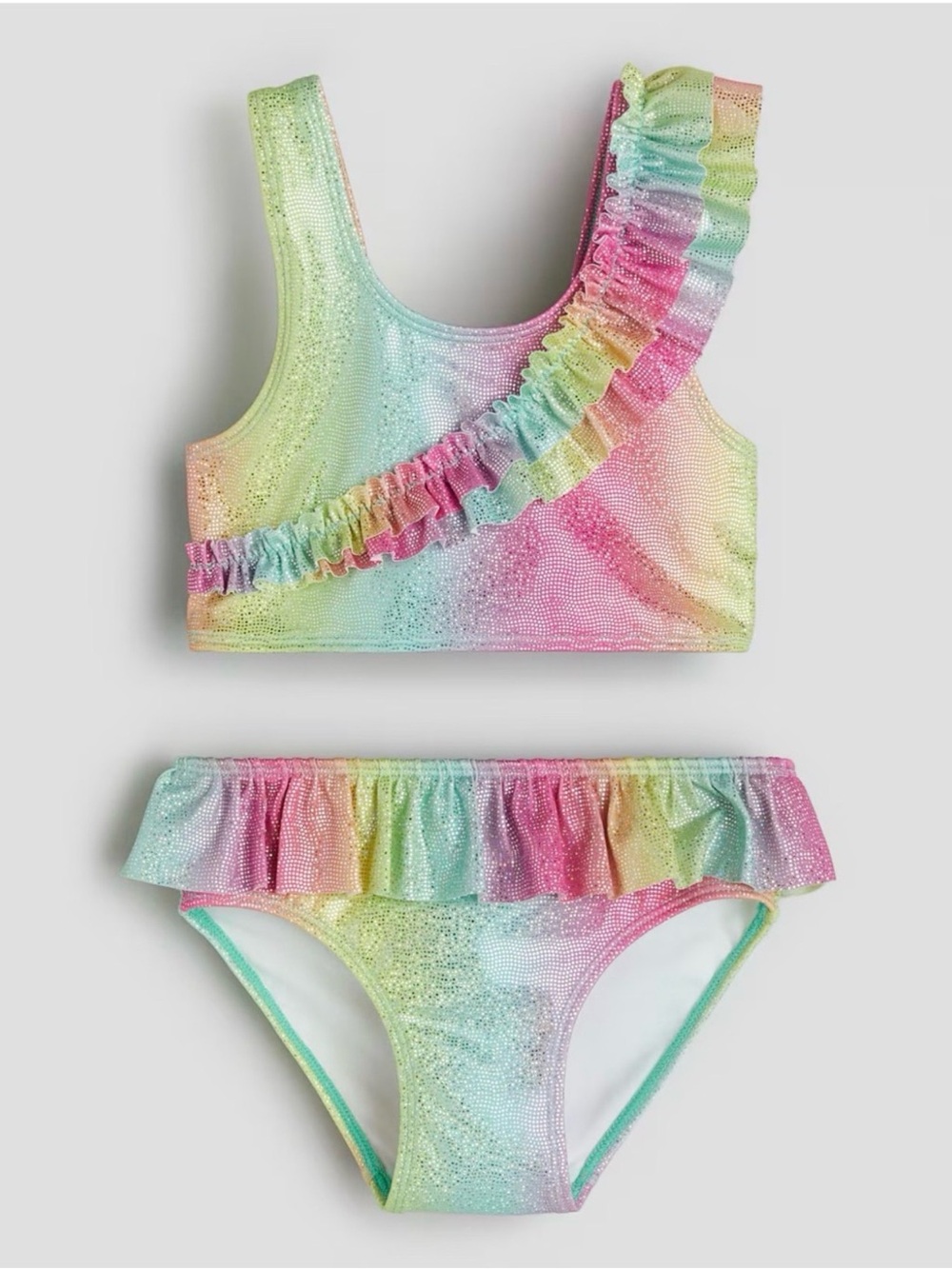 H&M Girls Rainbow Shimmer Ruffle Bikini Swimsuit 8-10Y